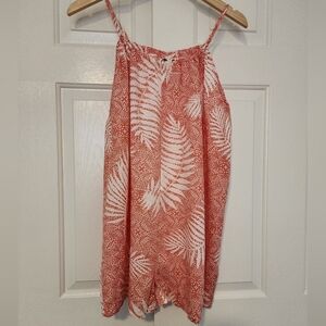Lagaci Resort Peach Palm Print Loose Women's Romper  Size L NWOT